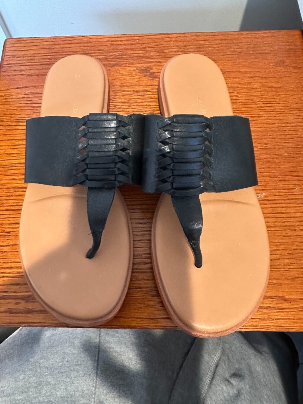 Cole Haan Black Leather Flat Sandals